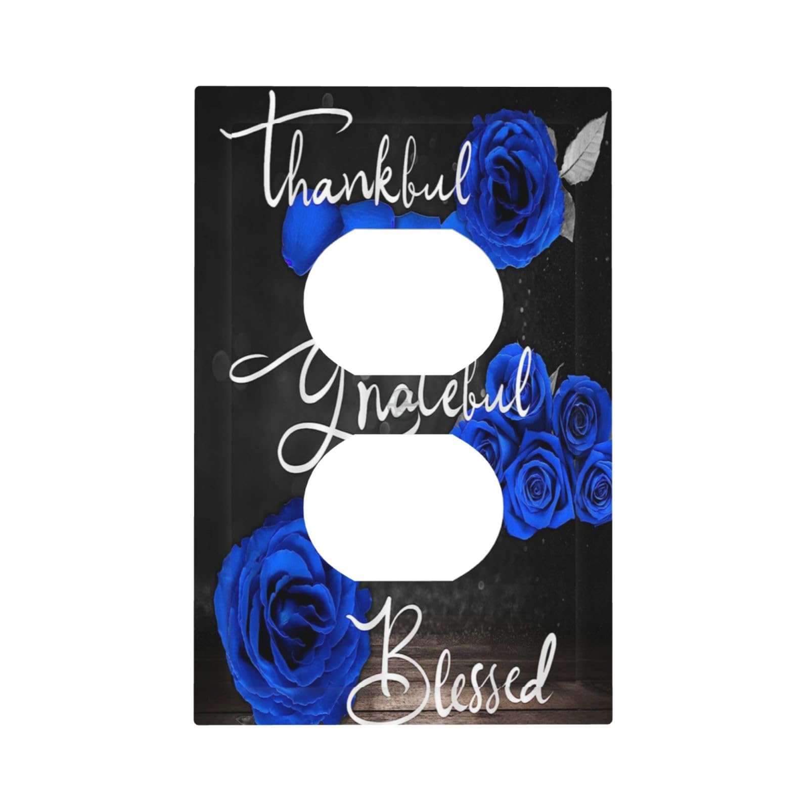Spshian Outlet Covers Blue Rose Thankful Grateful Blessed 1 Gang Duplex Light Switch Cover Plate Romantic Blue Floral Decorative Wall Plates