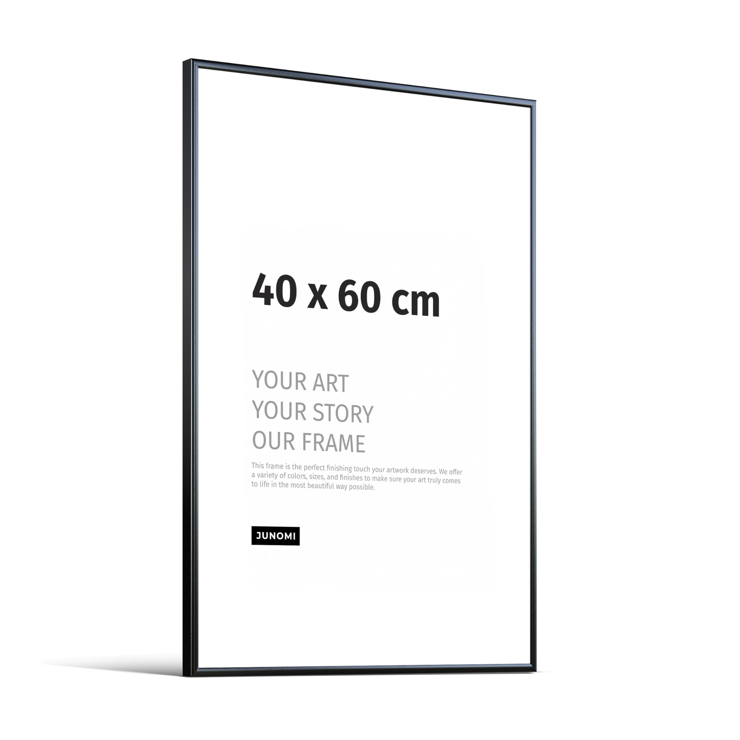 JUNOMI Picture Frame 40 60 cm, Black Matt Aluminium - Slim Profile, Shatterproof Acrylic Glass, Horizontal & Vertical Hanging Options - Metal Photo Frame