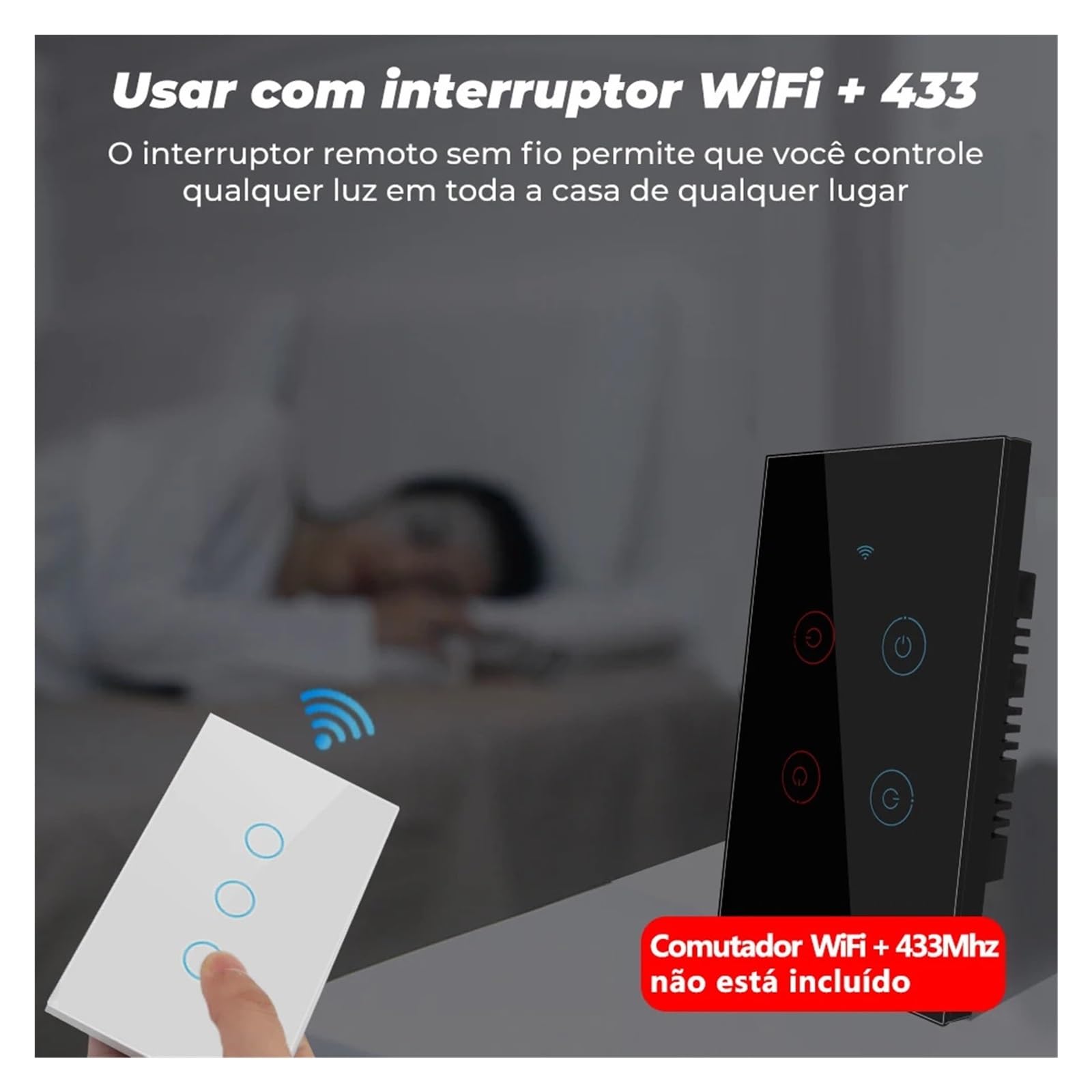 Interruptor inalámbrico táctil de 1/2/3 entradas, luz RF 433Mhz, Control remoto, lámpara de encendido y apagado de vidrio templado for hogar inteligente, pregunte(White 1 gang only)