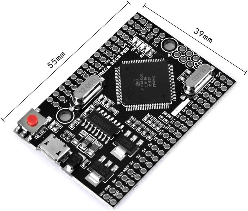 Envistia MEGA2560 PRO MINI board with dimensions 55mm x 39mm