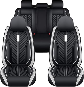 Car Seat Covers Set H3T 2009-2010 Leather Front and Rear Split Bench 5-Seat H3T Waterproof Seat Covers Protectors, Easy Install Interior CoversStandard White