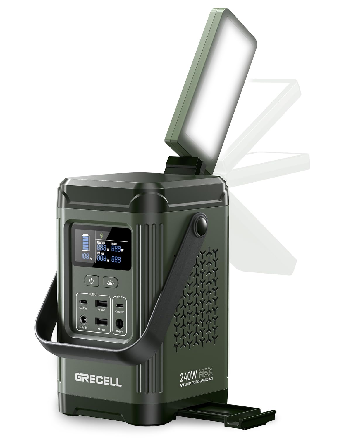 Portable Power Station 153.6WH Solar Generator 240W Dual Way 100W PD Camping Power Bank Supply with Integrated Stand for Camping,Travel,and Emergencies (Without Wall Charger)