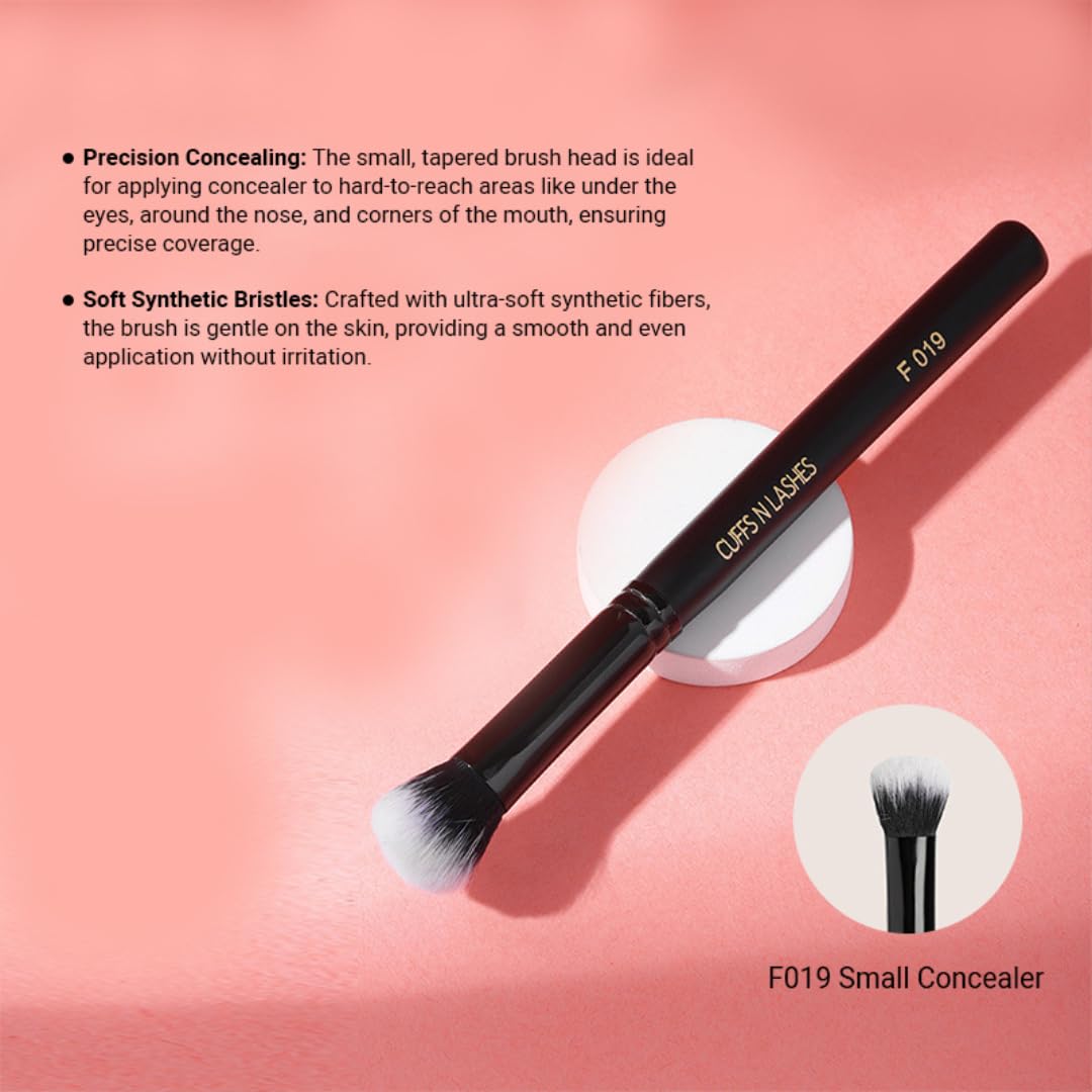 Cuffs N Lashes F019 Small Concealer Brush | Precision Makeup Brush for Spot Concealing &Under Eye Coverage | Soft Bristles | Handmade in India | Cruelty-Free &High Performance