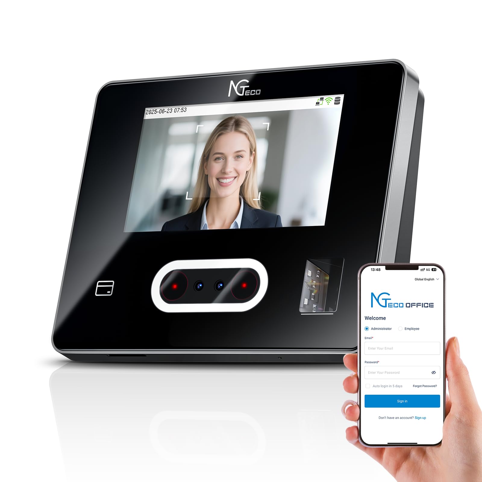 NGTeco TC3 Cloud-Zeiterfassung für Kleinbetriebe mit 20 RFID-Karten