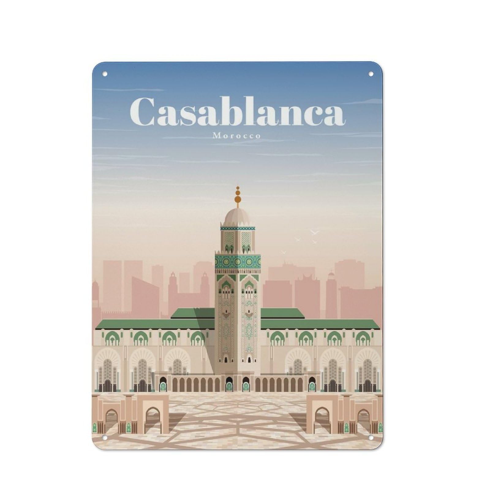 Travel to Casablanca Metal Wall Plaque, Clean Printed Wall Decor for Party Wall, Porch Or Living Room, 40x30cm