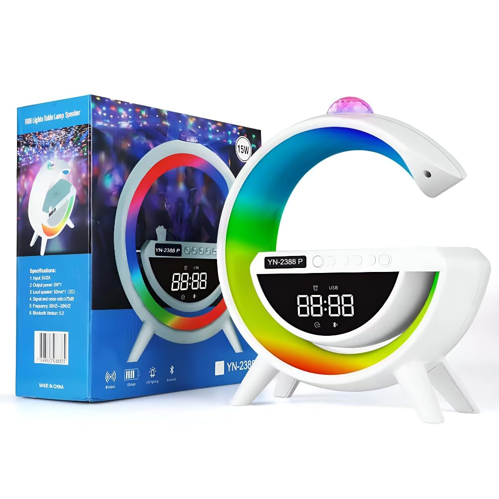 Smart Wake Up Light Alarm Clock with RGB Lighting, Bluetooth Speaker, 15W Wireless Charging, Sleep Aid Sound Machine, 256 Light Modes, App Control