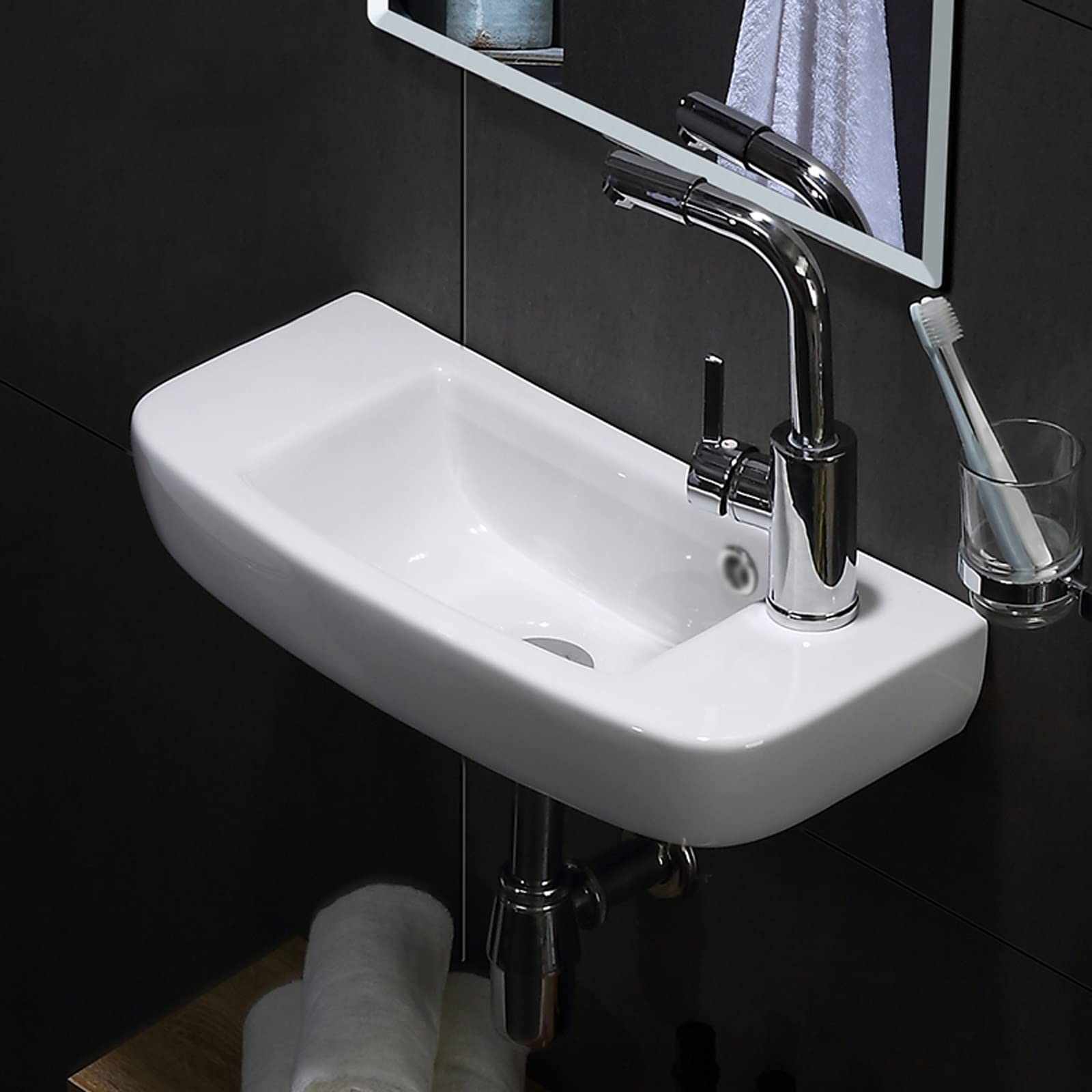 Fontana Kolo wastafelmeubel mat zwart 60cm glans witte wastafel 1