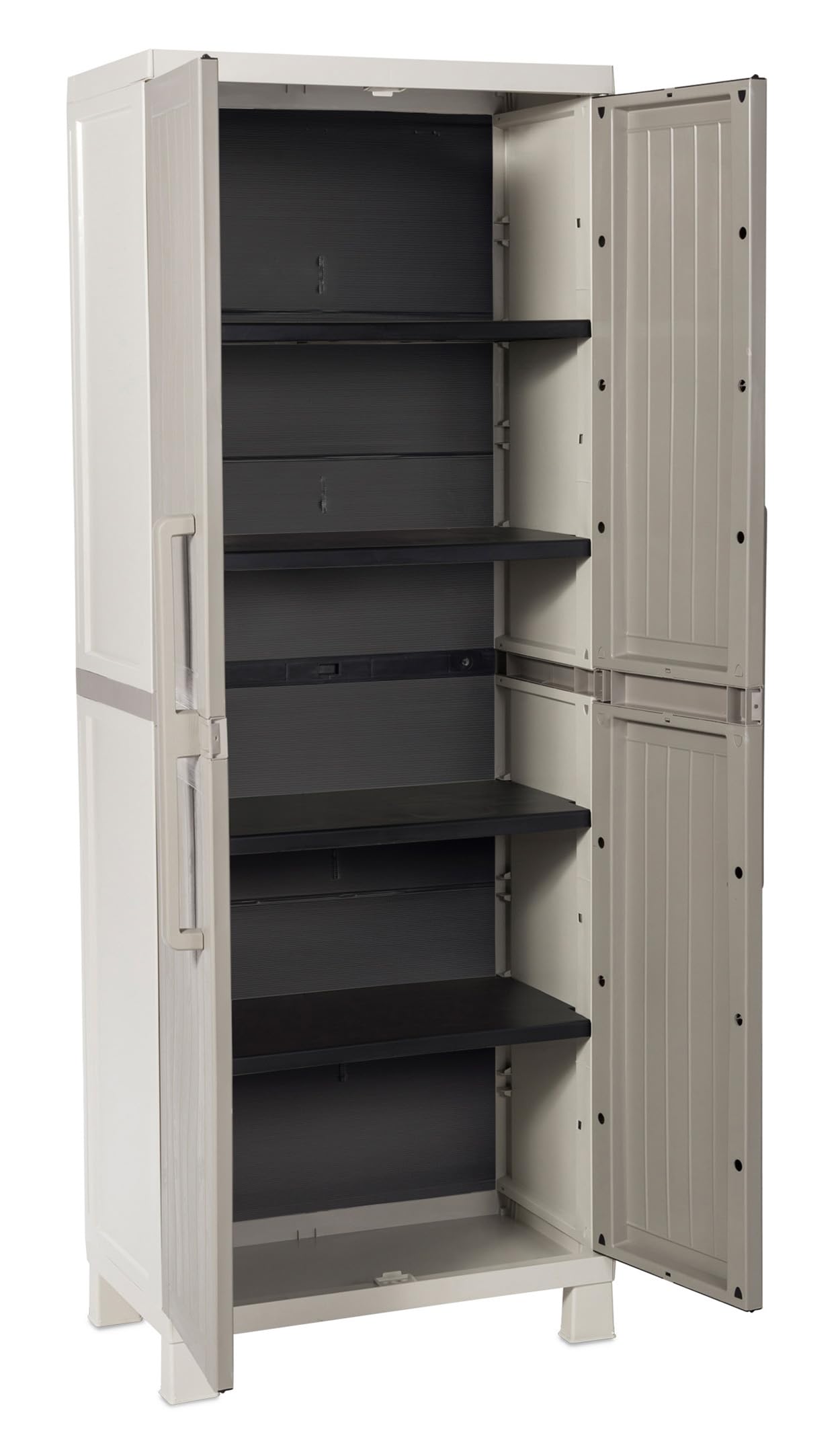 Toomax Armadio Wood Midi tuttopiani con 4 Ripiani, in plastica da Interni ed esterni, colore Grigio Tortora/​Grigio Chiaro, dimensioni cm 65x37x165