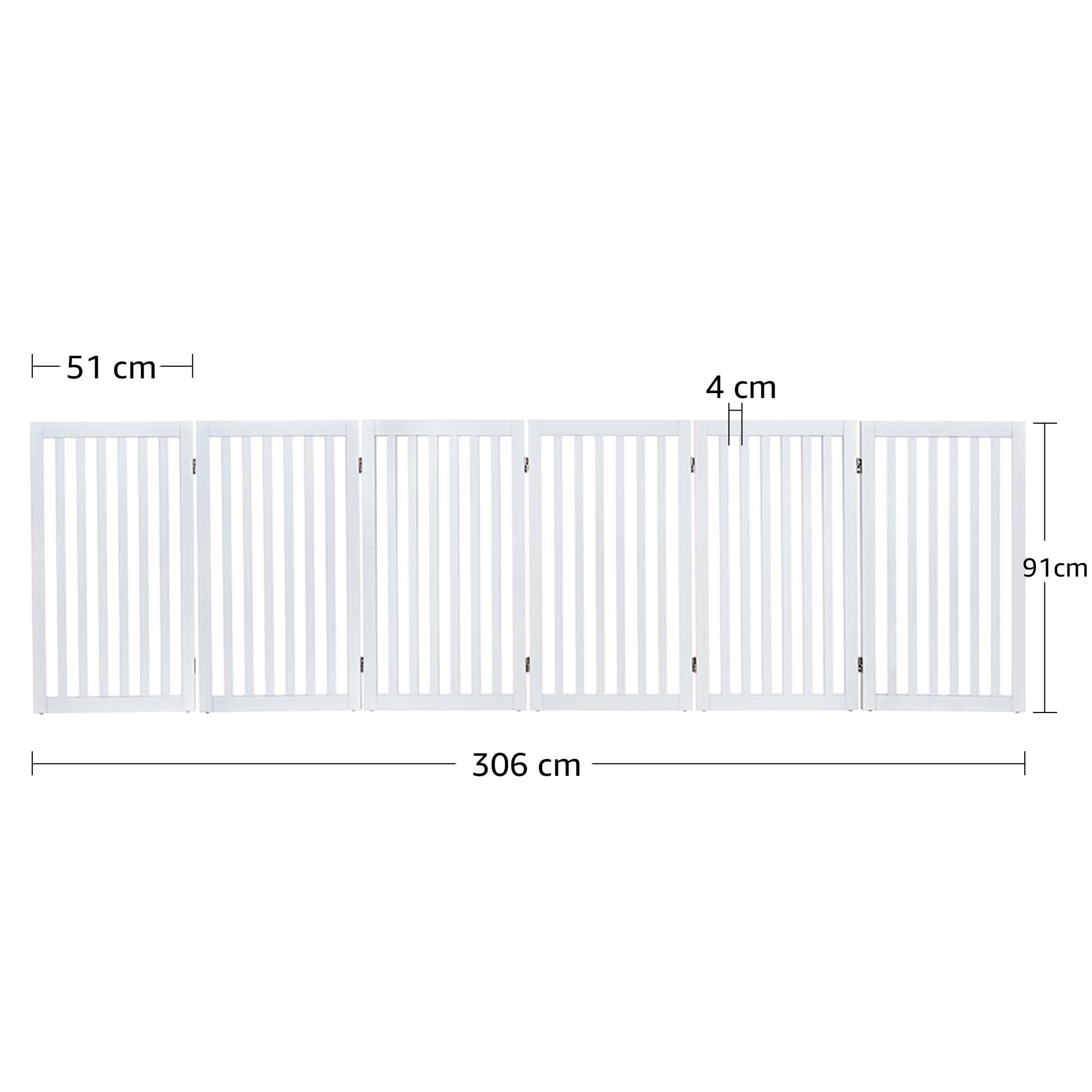 Unipaws Hundegitter 306 cm extra breit freistehendes Hundetor faltbares Welpengitter Holz Laufstall erweiterbare Hundebarriere (91 cm, Weiß)