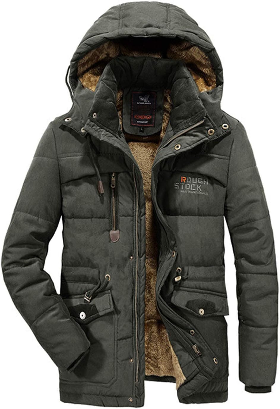 ROSEUNION Men's Winter Thicken Warm Casual Military Parka Multi Pockets Jacket with Removable Hood Coat Outerwear