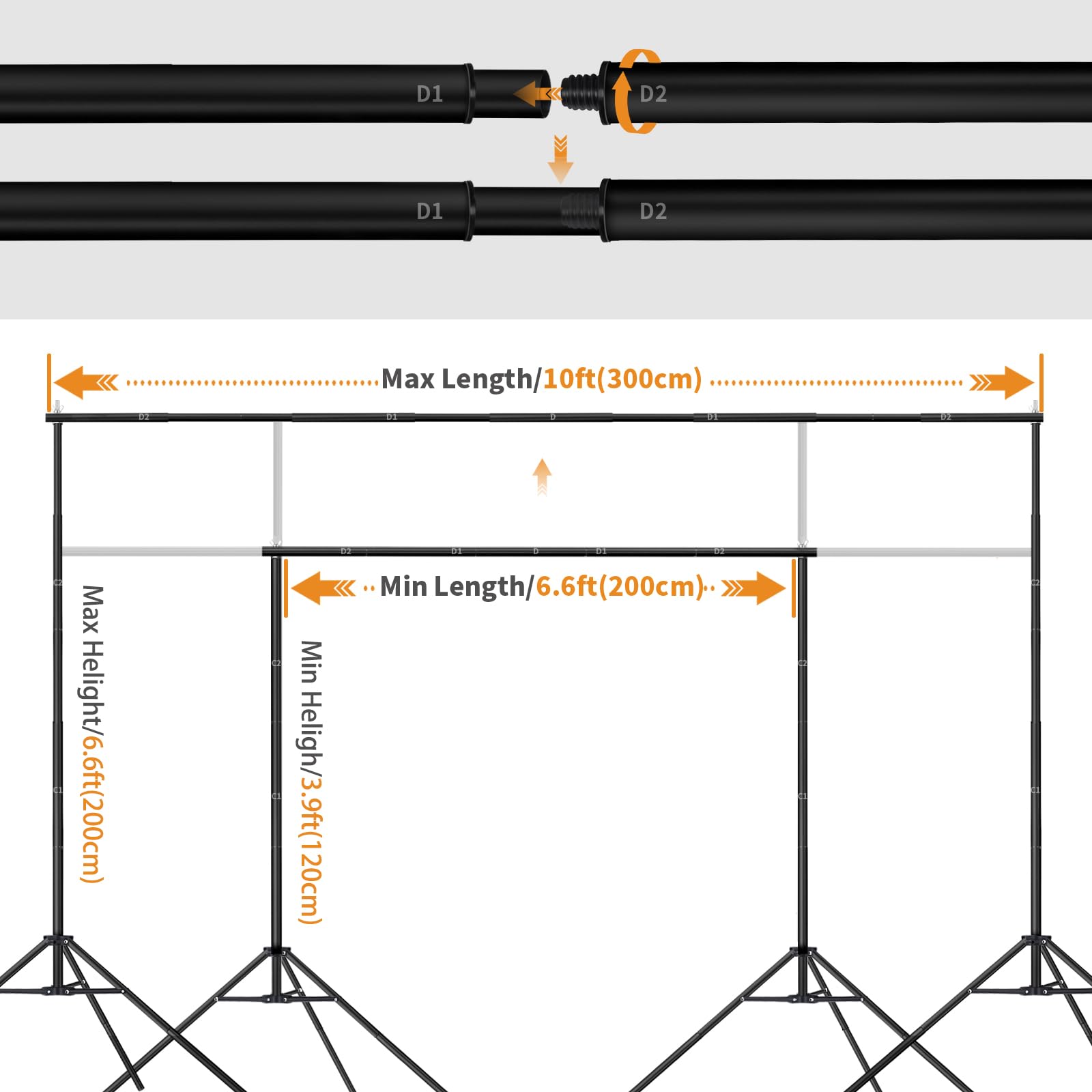 Soporte de fondo, nuevo sistema de fondo ajustable de 6,5 x 10 ft/2 x 3 m, kit para fotografía, estudio y fiesta, eventos, con bolsa de lona portátil
