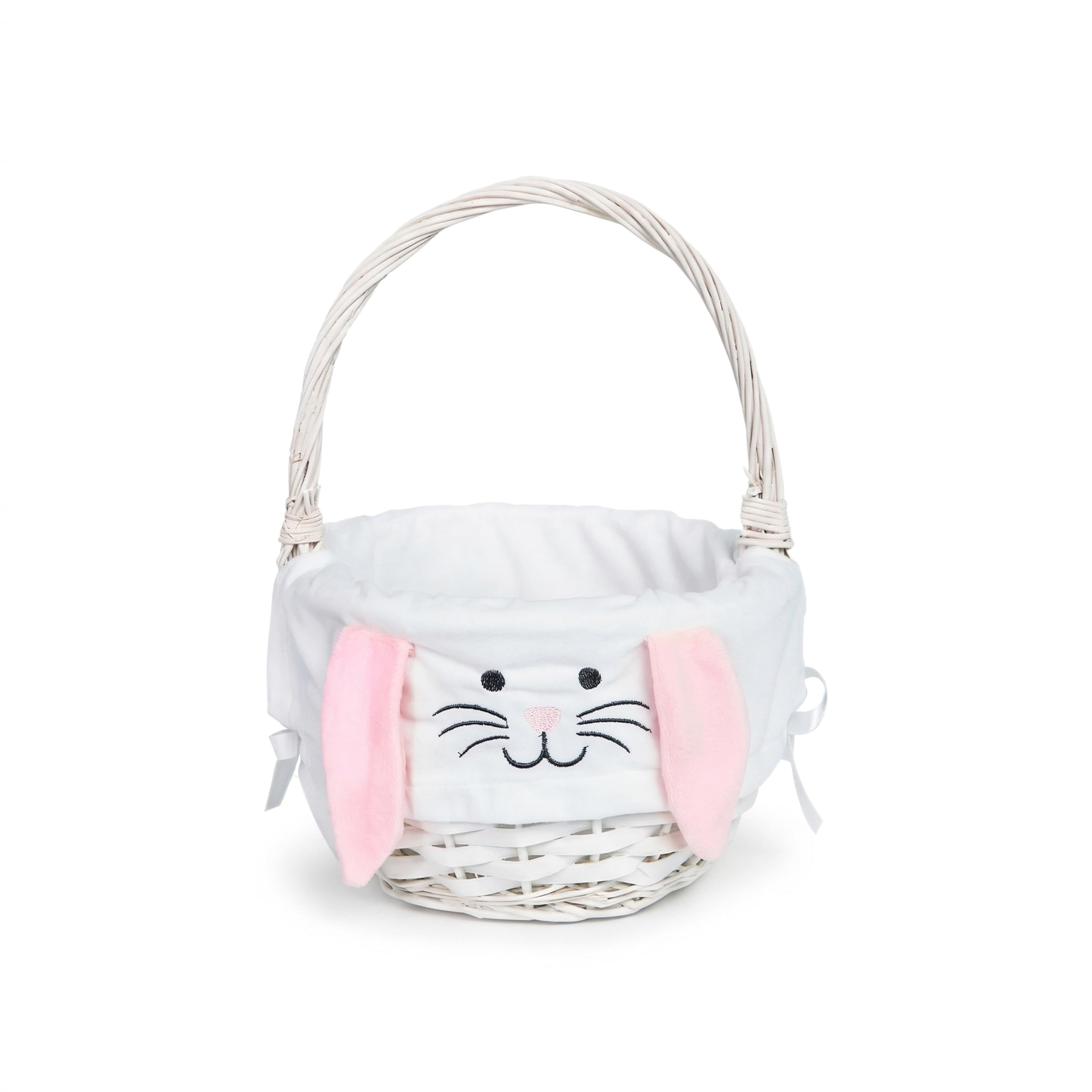 Wickerfield Round, Pink Easter Basket Wicker Basket With Handle For Easter Egg Hunt Kids Children Party Flower Craft Gift (Round, Pink)