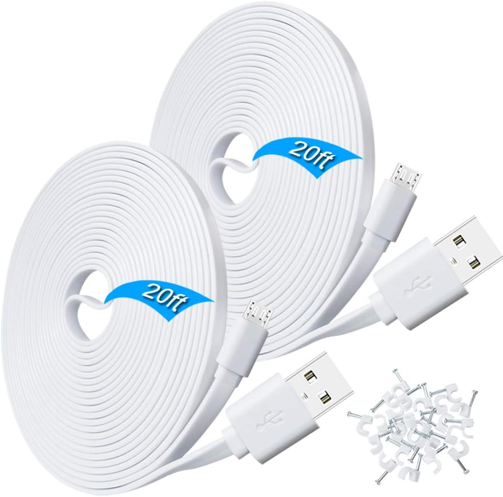 2 Pack 20ft Power Extension Cable for Wyze Cam Pan,WyzeCam,Kasa Cam,Yi Dome Home,Furbo Dog,Nest Cam,Oculus Go,Blink,Cloud Cam,KasaCam NestCam Indoor,Netvue,SCOVEE USB Flat Charging Charger Cord 2 Pack 20ft Power Extension Cable for Wyze Cam Pan,WyzeCam,Kasa Cam,Yi Dome Home,Furbo Dog,Nest Cam,Oculus Go,Blink,Cloud Cam,KasaCam NestCam Indoor,Netvue,SCOVEE USB Flat Charging Charger Cord