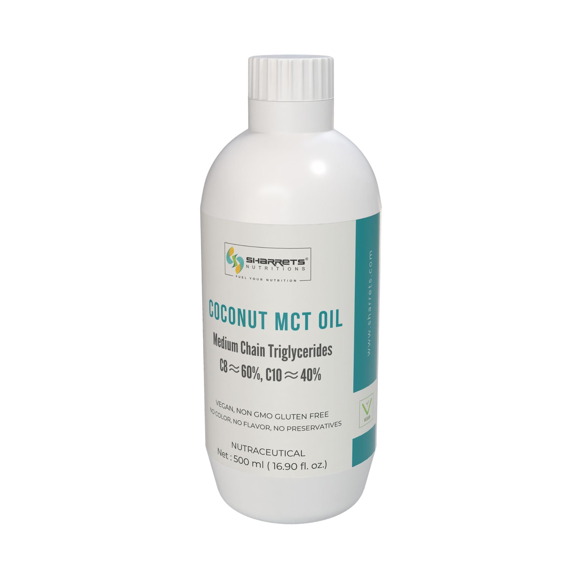 Sharrets Coconut MCT Oil 500ml | Pure C8 60% & C10 40% | Medium Chain Triglycerides for Energy, Bulletproof Coffee & Wellness | Vegan, Keto, Paleo