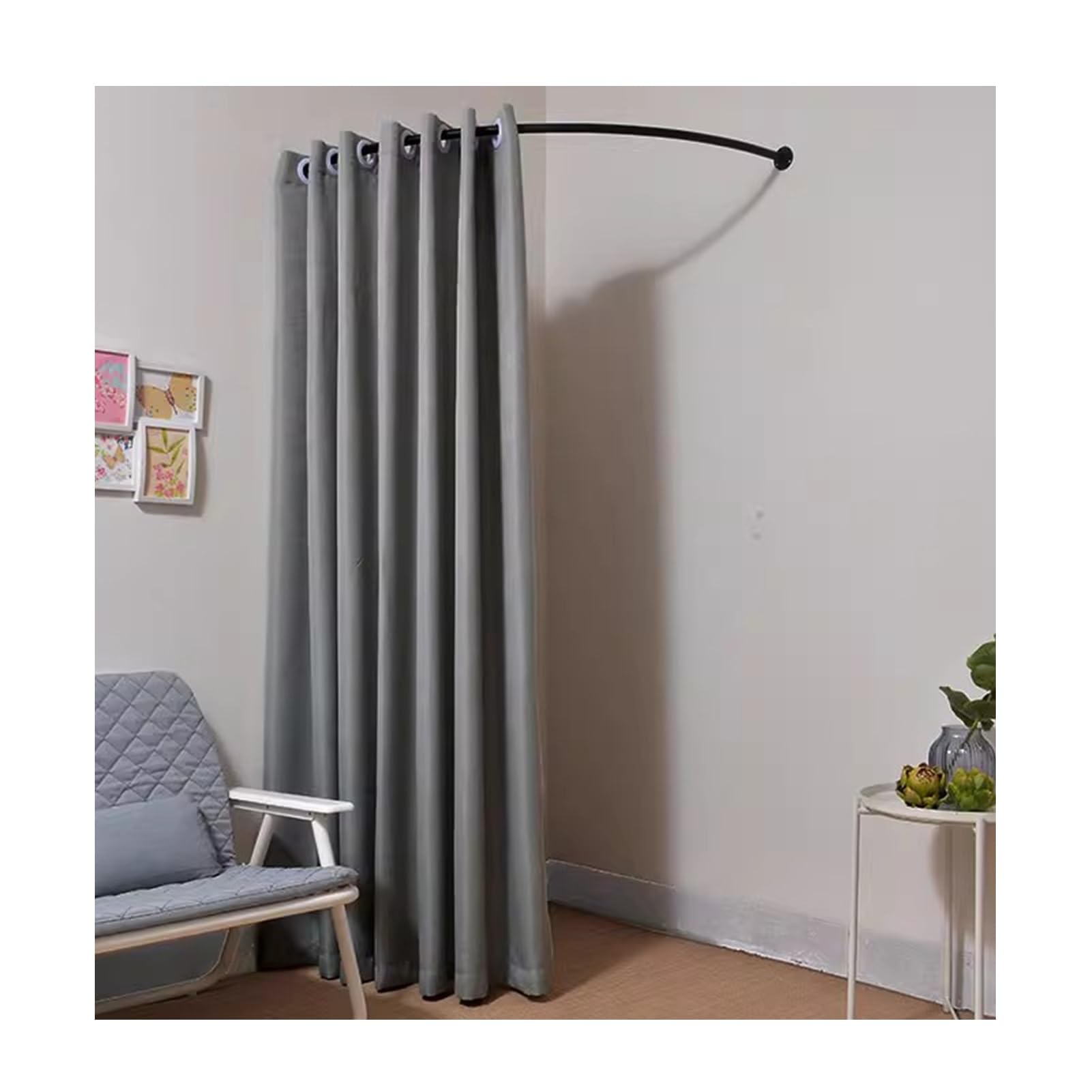 LVLDAWA Clothing Store Fitting Room, Wall-Mounted Temporary Changing Room with U Shaped Rod Privacy Screen for Forboutique Retail Store(Gray,90-210x200cm)