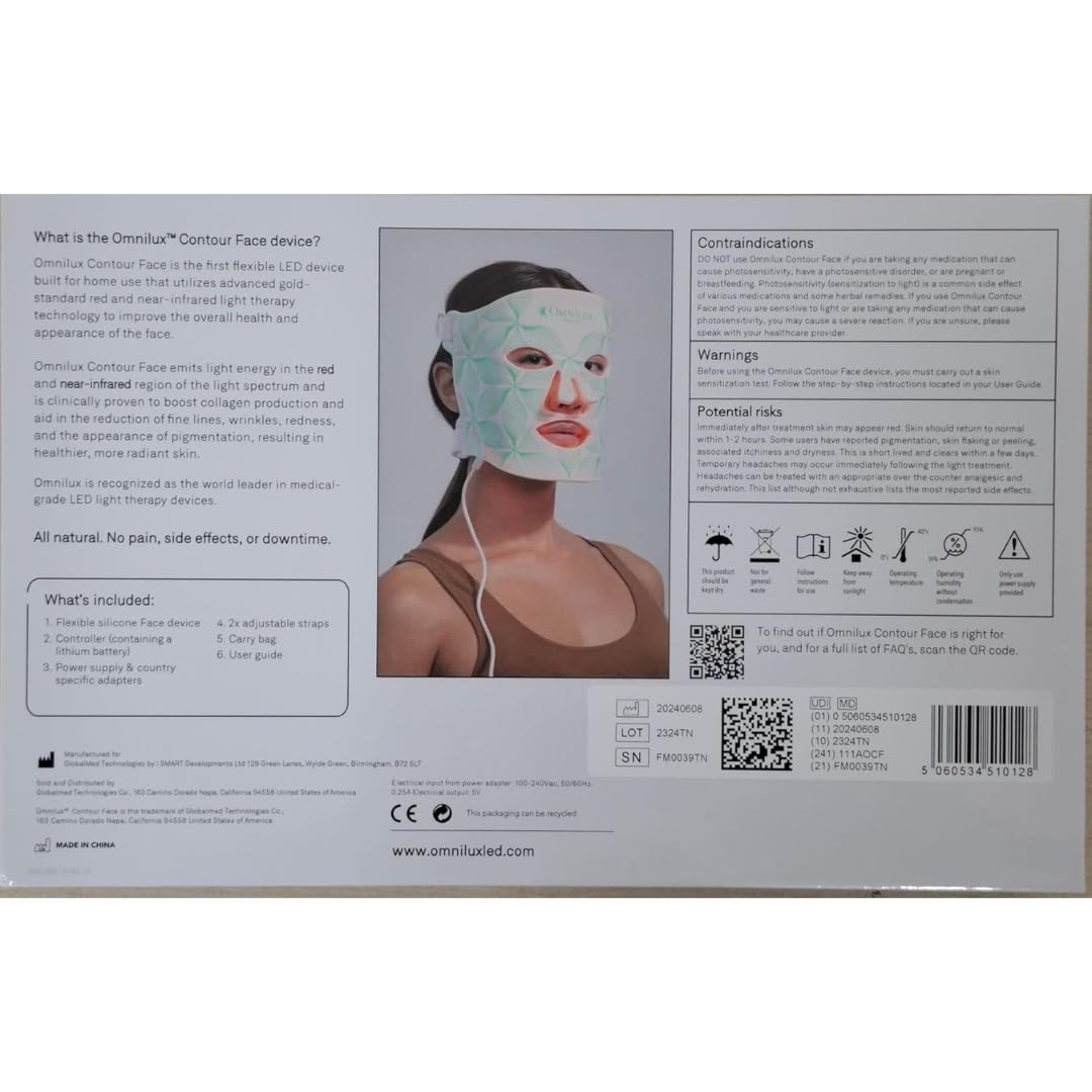 Omnilux Contour Face. Maschera per terapia della luce LED flessibile approvata dalla FDA. Trattamento di livello clinico professionale. Maschera terapeutica antirughe antietà