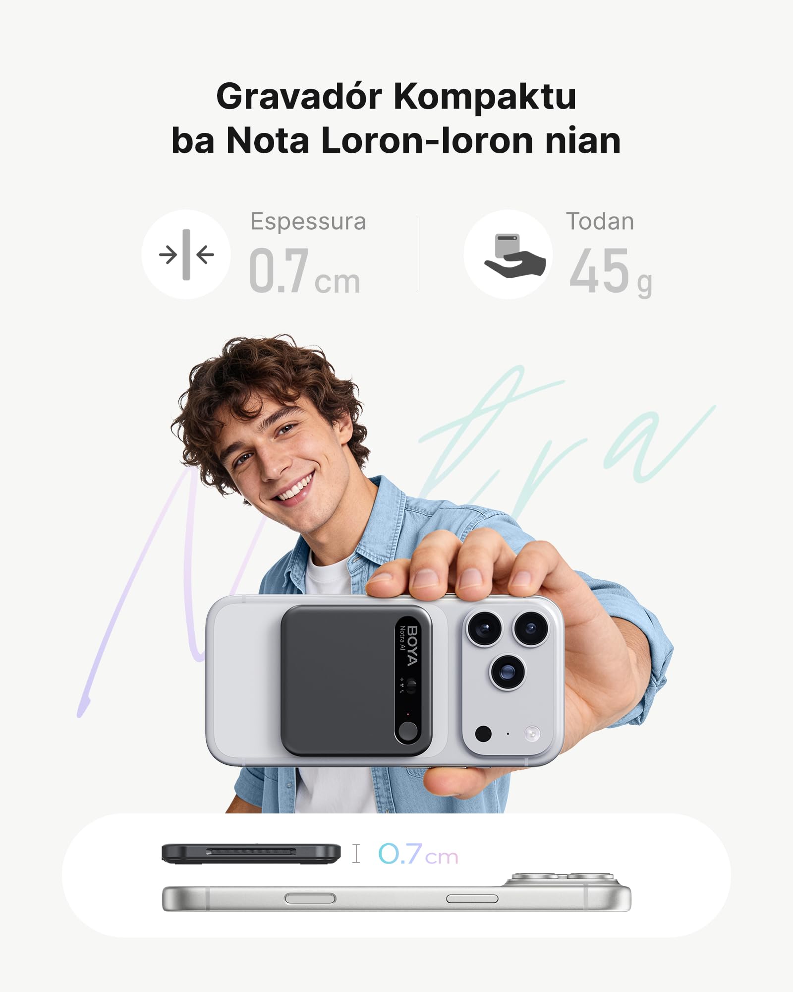 BOYA Notra KI Digitales Diktiergerät mit KI Schreibfunktion und Zusammenfassen, Multimodale Eingabe, Voice Recorder Unterstützung für Bluetooth-Headset-Aufnahme, Audiorekorder für Meetings Vorlesungen