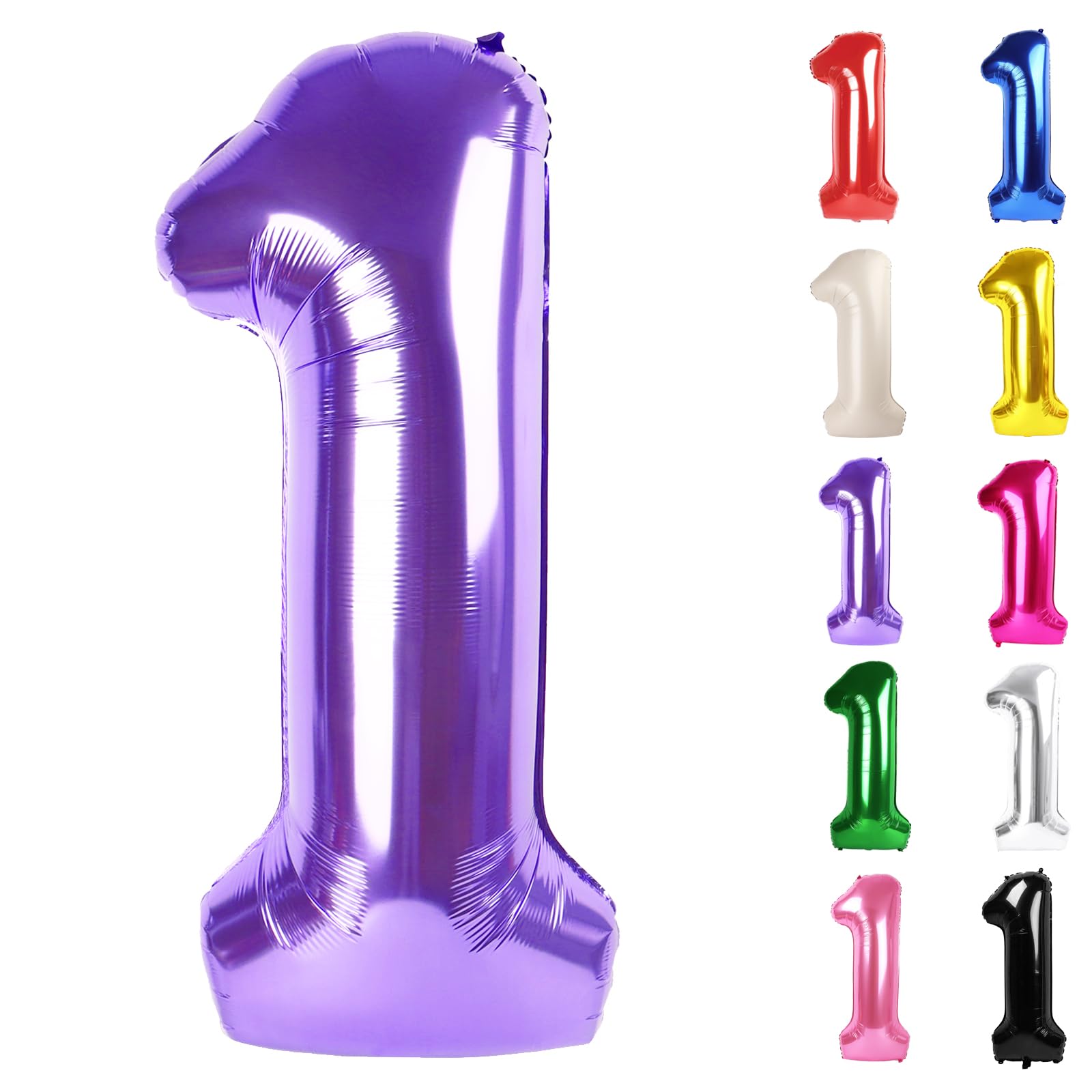 Purple Number 1 Balloon for First Birthday 40 Inch, 1st One Number Balloons Birthday Decorations for Girl Boy Toddler Baby