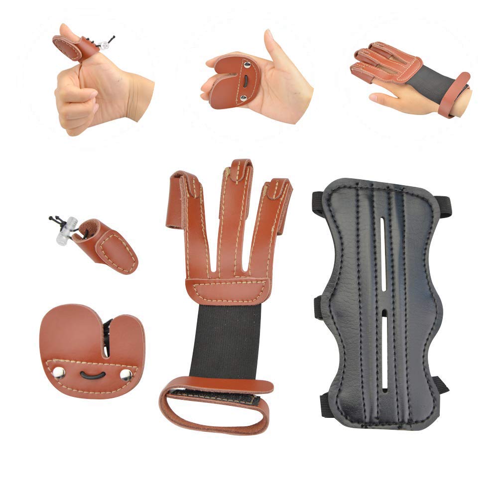 NMCPY Archery Glove 3 Finger Guard LeatherÃ‚ Arm Guard BracersÃ‚ Finger