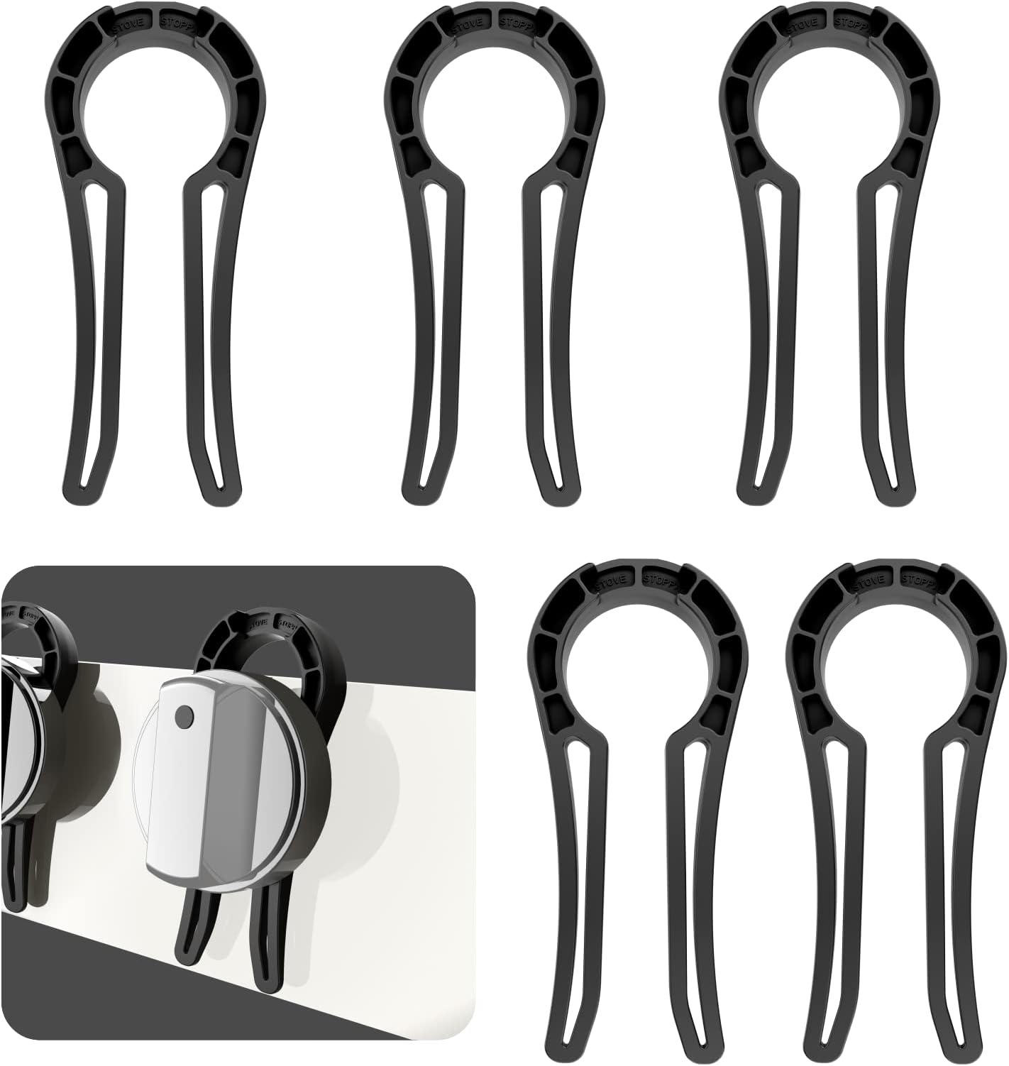 Gas Stove Knob Lock, Baby Proof Oven Knobs Covers Lock for Child Safety (5 Pack) Grey