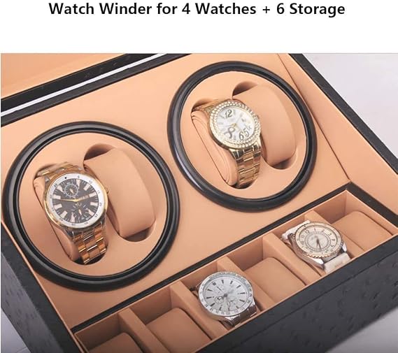 Black Watch Winder Box 4+6, with Silent Motor, in Wood Shell and PU Leather, Fit Lady and Man Automatic Watches Times