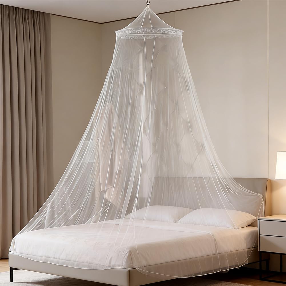 HATFRYF Dome Mosquito Net, Bed Canopy, Dome Canopy Bed Large Hanging, Mosquito Net for Travel&Room Single to Double Universal, Breathable Mesh Effective Anti, Girls Boy Room Decor - White