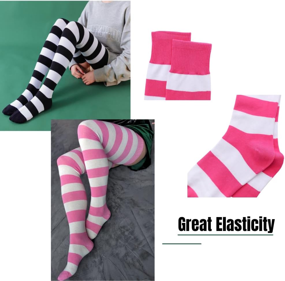 Extra Long Striped Thigh High Socks Cute Soft Cotton Over the Knee Retro - Image 6