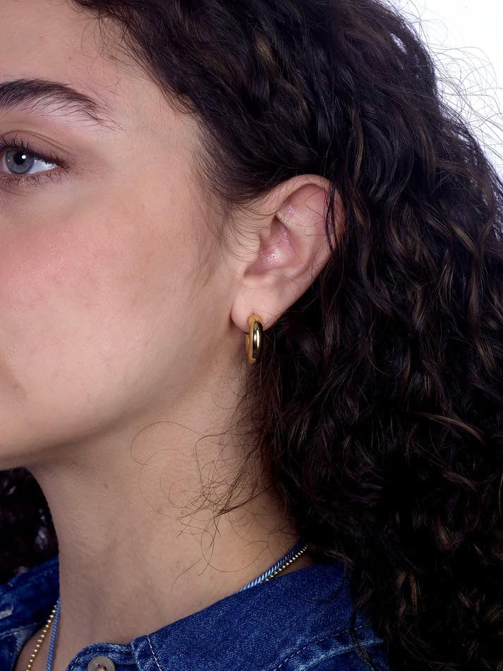 Luna Hoop Earrings – 18k Gold-Plated Puffy Tube Hoops, Chunky Yet Lightweight Jewelry for Women