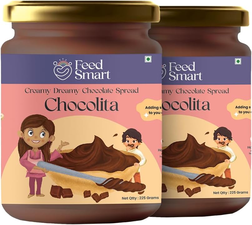 Feed Smart Healthy Chocolate Spread | No White Sugar | No preservatives | No artificial colours or flavours | Gluten Free | High Protein | Peanut Butter | 225gm | Pack of 2