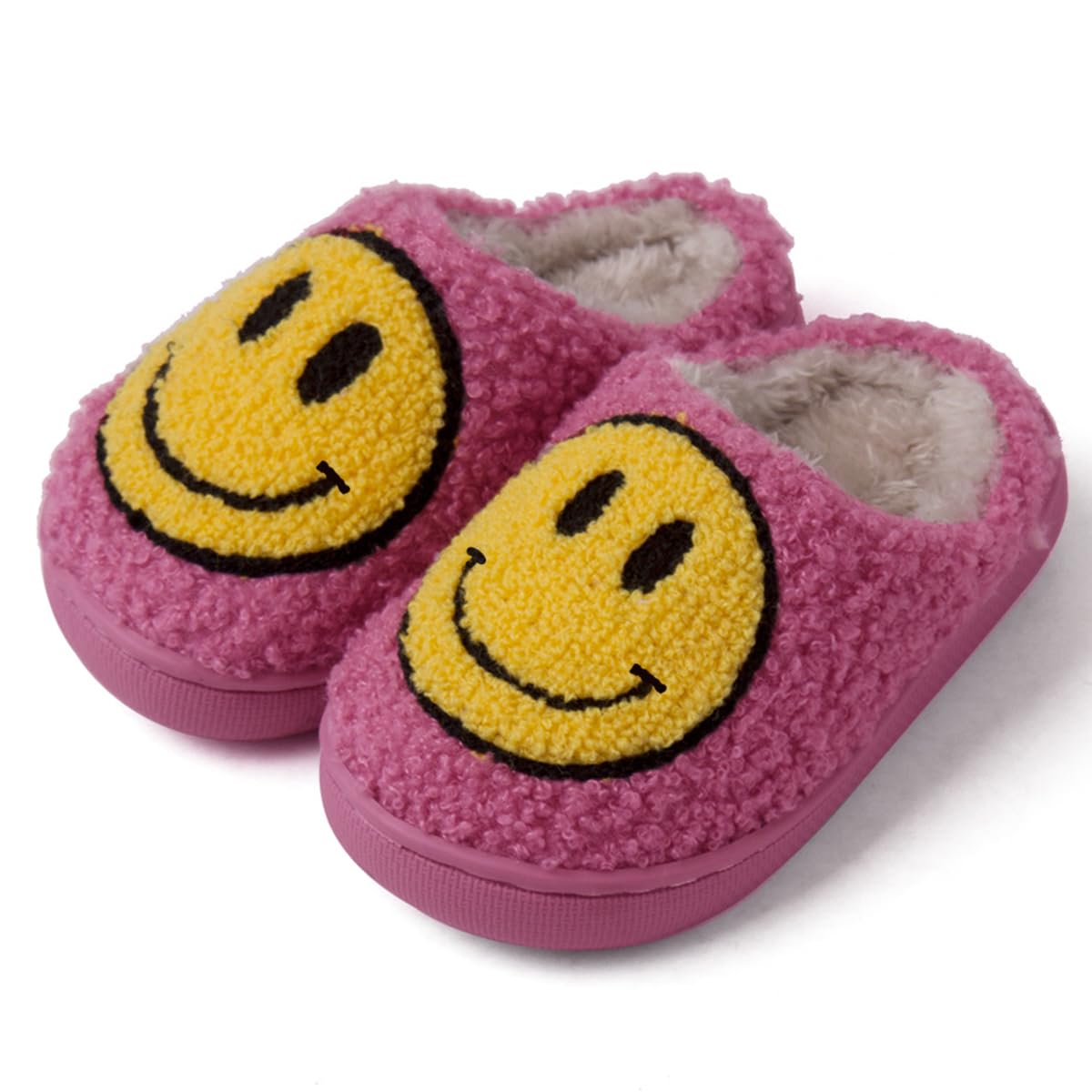 Happy Face Slippers for Kids Women House Slippers Soft Plush Warm Preppy Slipper Anti-Slip Winter Fluffy House Shoes for Boys Girls