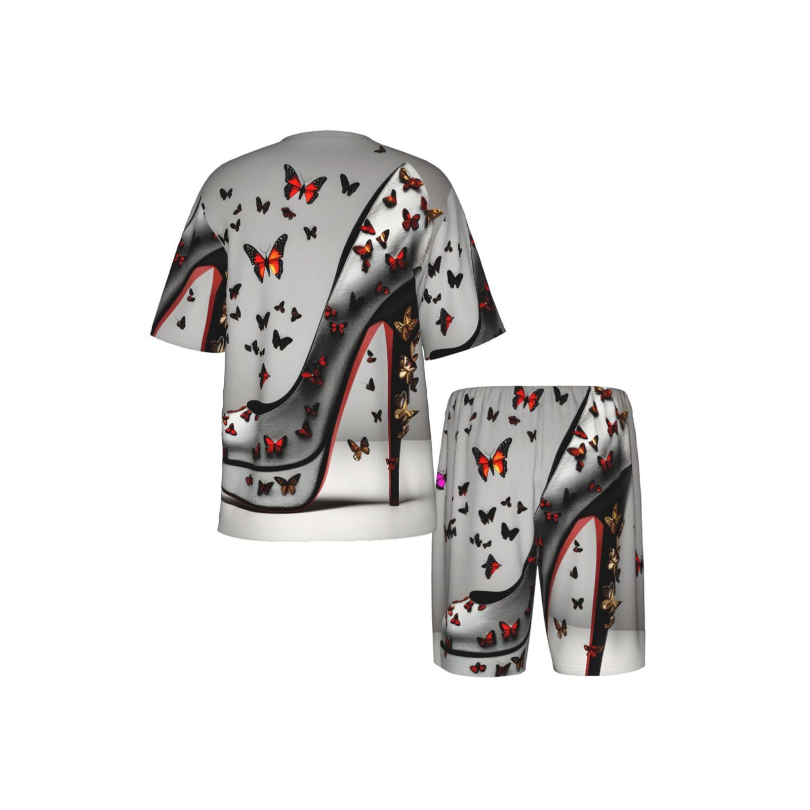 Conjunto de pijama clásico con estampado de mariposa y tacón alto para hombre, pantalones cortos de pijama suaves para hombre, perfecto para las noches de verano