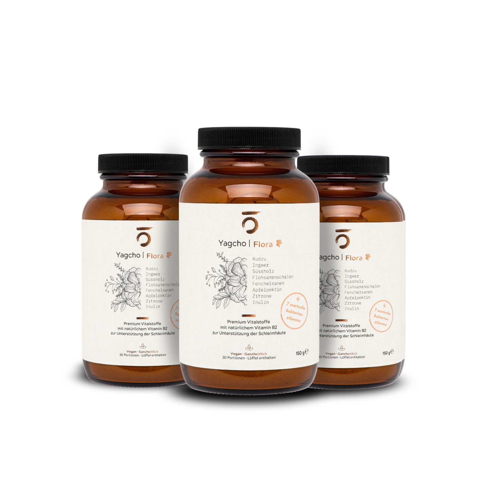 Yagcho Flora | Darmflora Komplex 3x150g | Vitalpilz Mix | Darmkur Probiotika | TCM Heilpilze | Darmgesundheit | Nahrungsergänzungsmittel