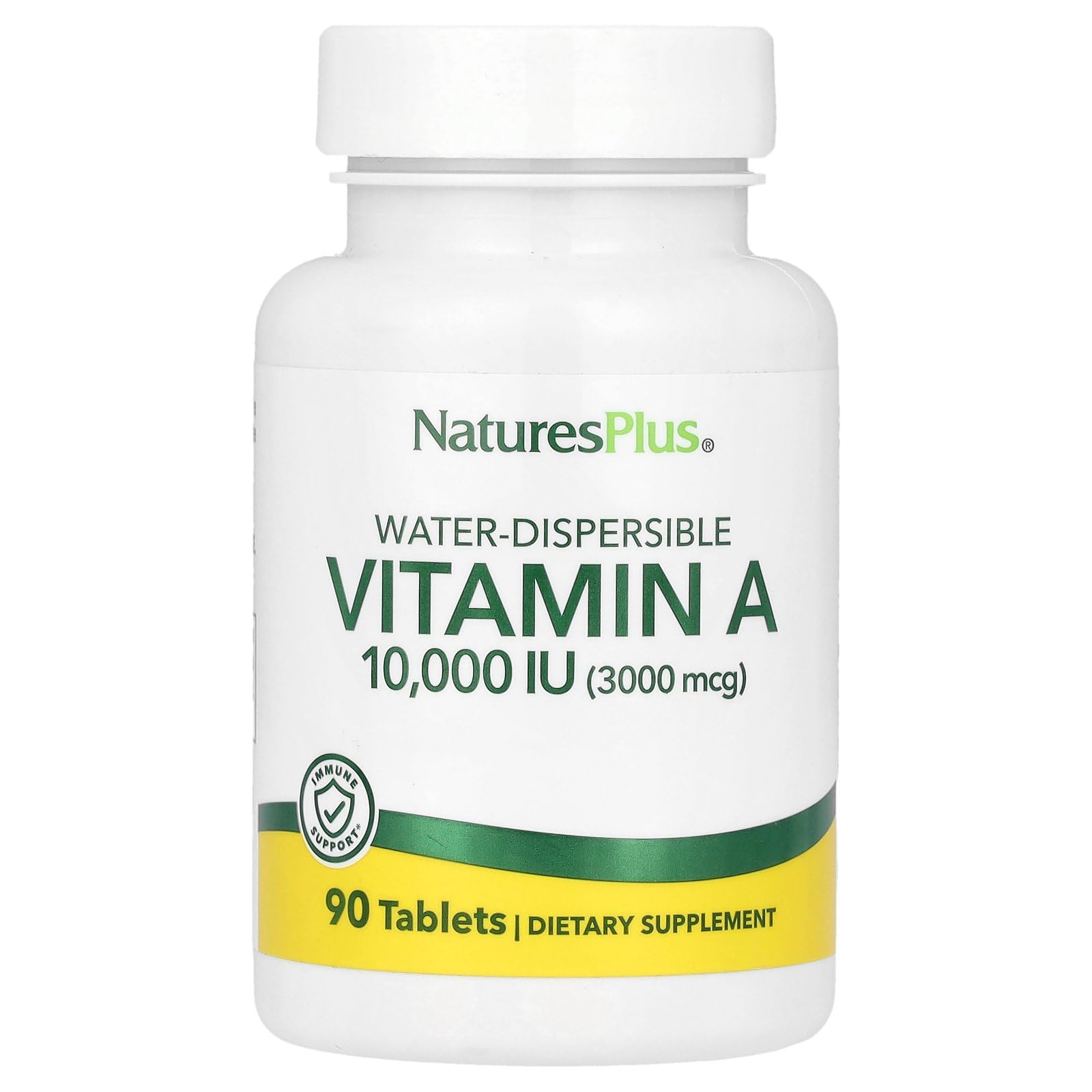 Nature's Plus Vitamin A 10,000 Iu (3000 Mgc) Water Dispersible, 90 Tablets - Benefits For The Eyes, Skin & Overall Wellbeing, Gluten Free