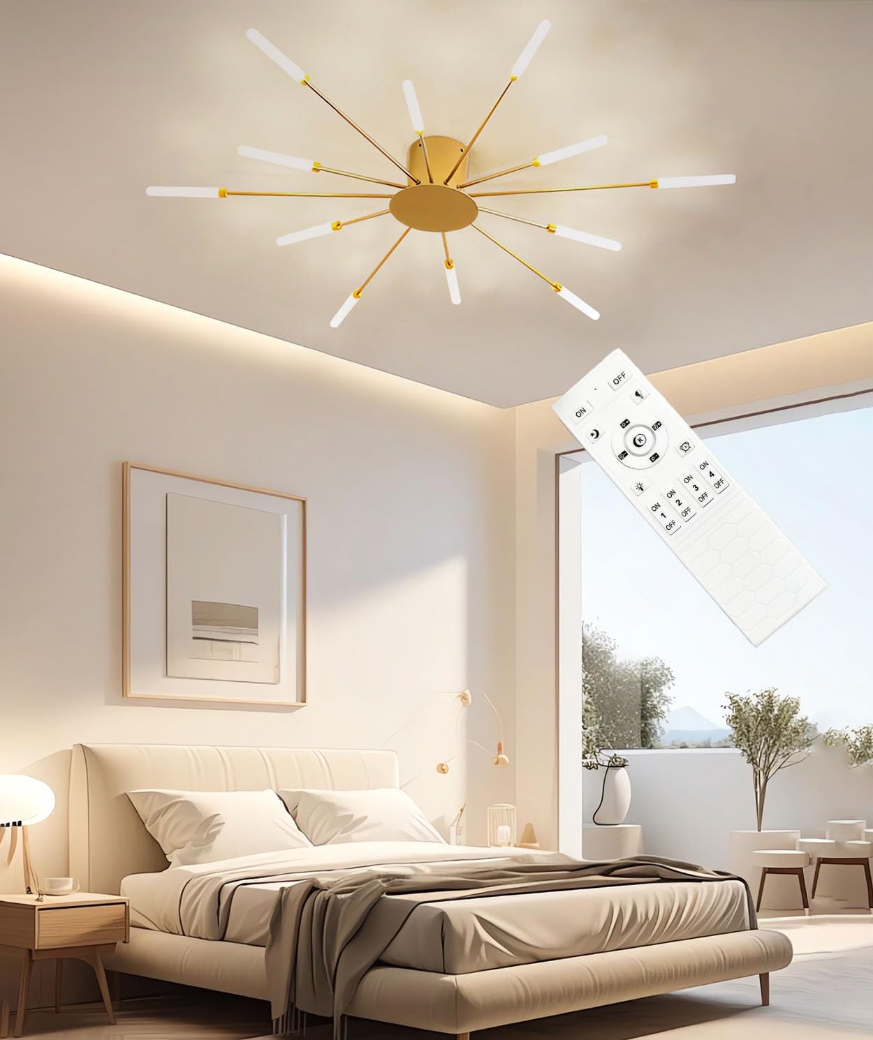JINGKER LED Ceiling Lights Living Room Ceiling Lamps Modern Minimalist Style Firework Ceiling Lighting Dimmable Ceiling Light with Remote Control 12head Ceiling Light Gold Black (Gold, 12 Heads) โ image 1