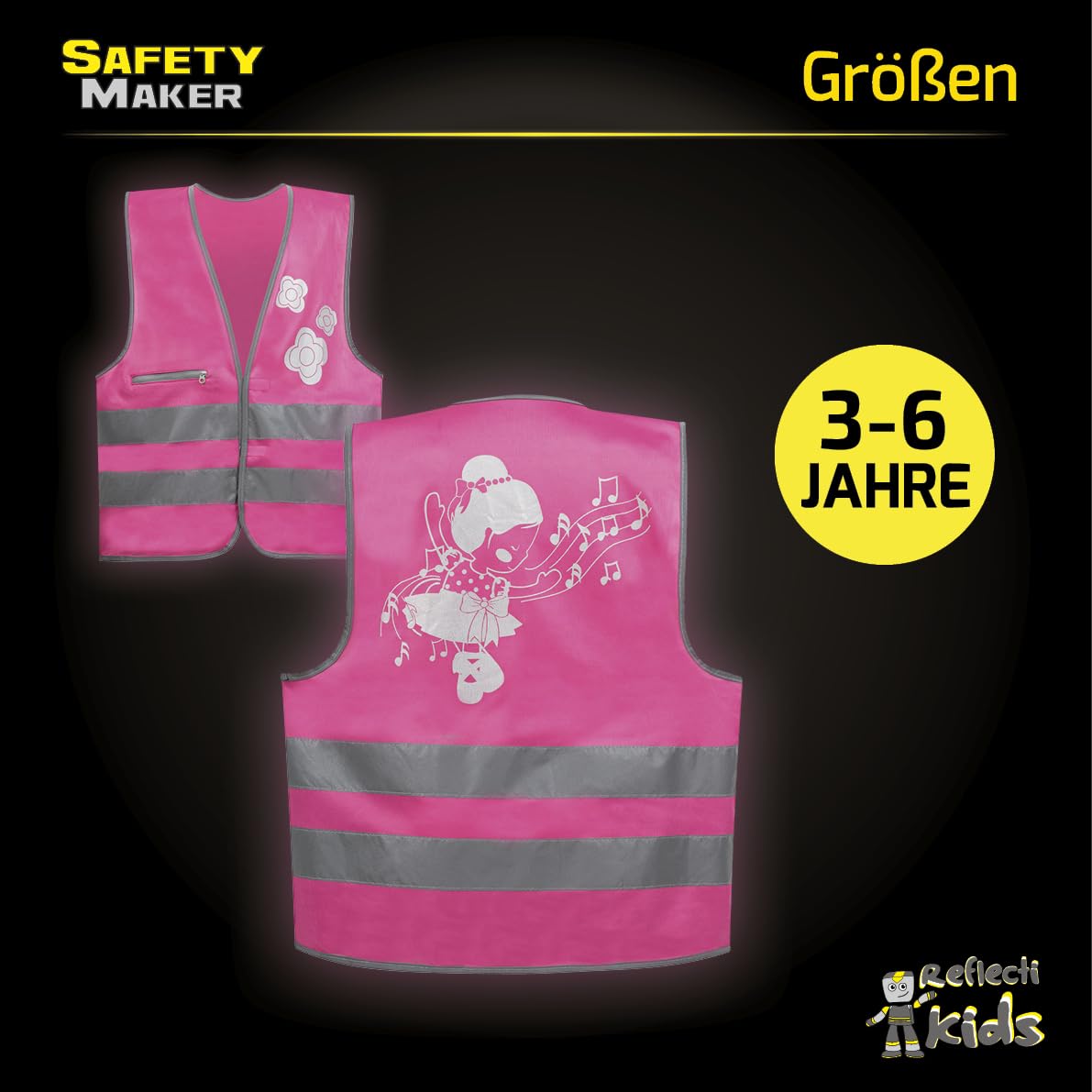 Safety Maker 44566 Gilet di sicurezza per bambini, gilet di sicurezza, gilet rifrangente, rifrangente per 3-6 anni, rosa