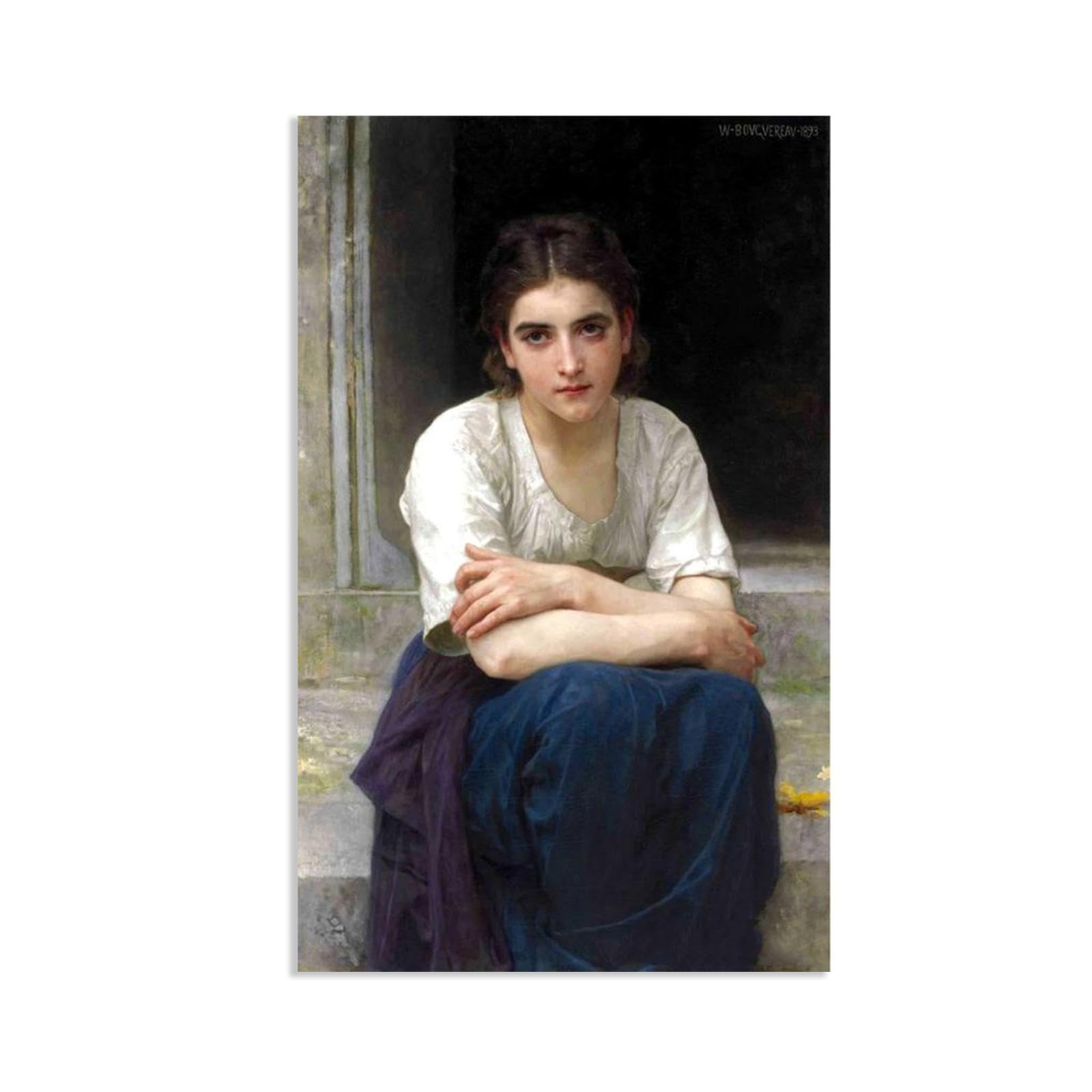 William-Adolphe Bouguereau Wall Art Reverie on the Edge Print on Canvas Reproductions of Famous Paintings Wall Decor for Living Room Bedroom Bathroom Home Decor 65x40cm frameless