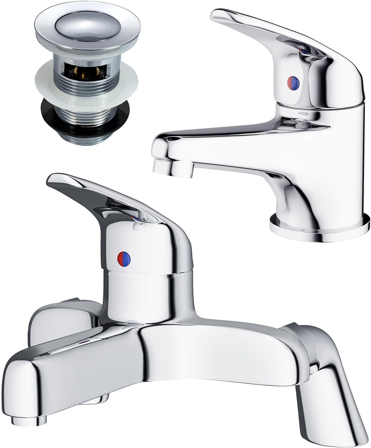 Studio Chrome Bathroom Basin Mono Mixer Tap & Deck Mounted Bath Filler Tap & Waste