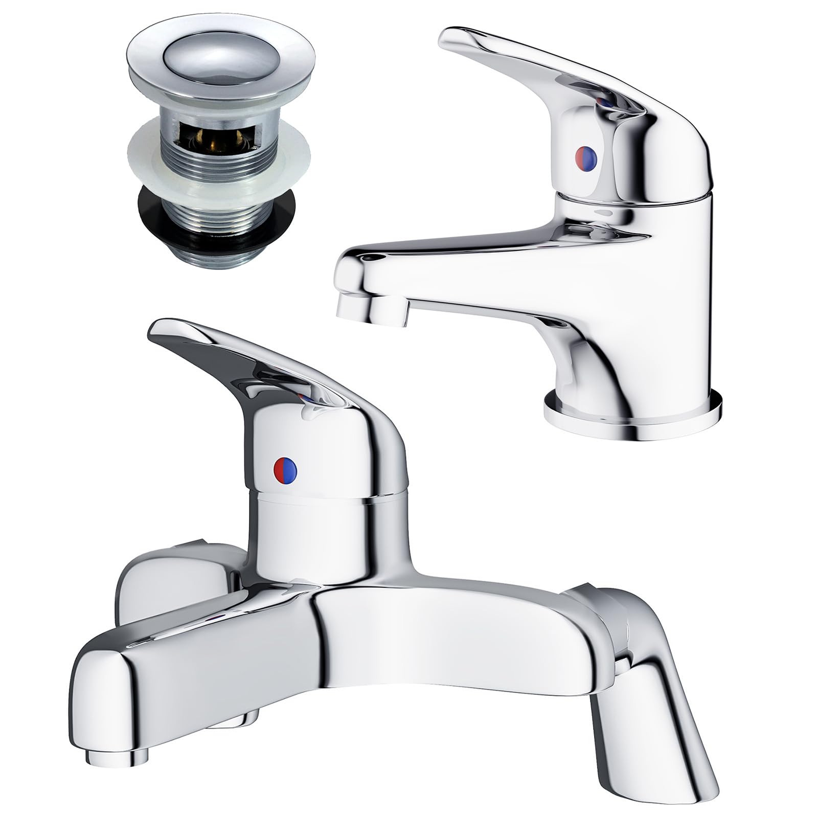 Nes Home Studio Chrome Bathroom Basin Mono Mixer Tap & Deck Mounted Bath Filler Tap & Waste — image 1