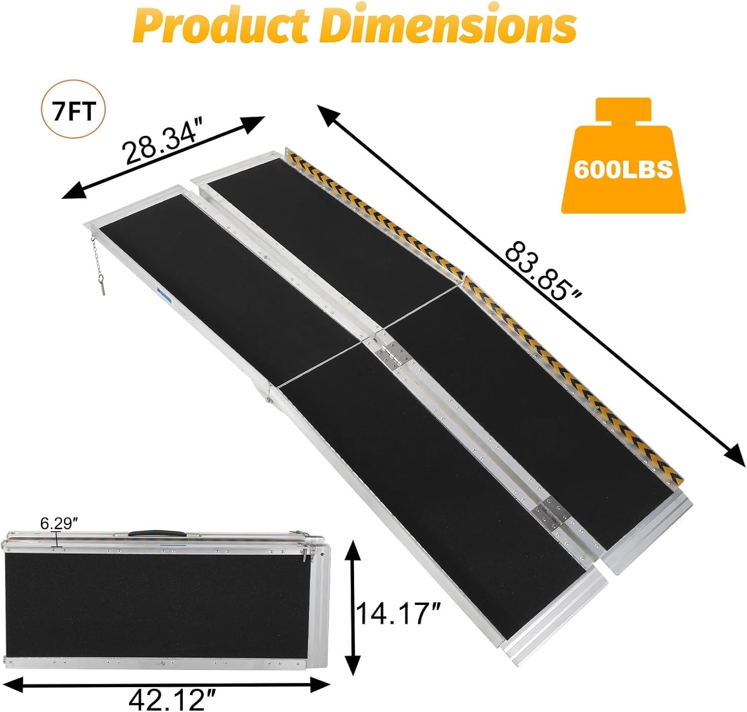 Rampa De Aluminio Resistente para Silla De Ruedas - Superficie Antideslizante, Placa De Transición, Bandas Reflectantes, Capacidad De 272 Kg - Acceso Ligero y Duradero para Movilida