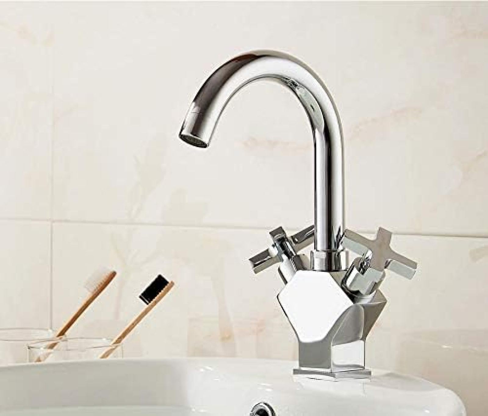 COSZWQDP Kitchen Taps Basin Faucets Bathroom Waterfall Faucet Chrome Plated Dual Handle Brass Mixer