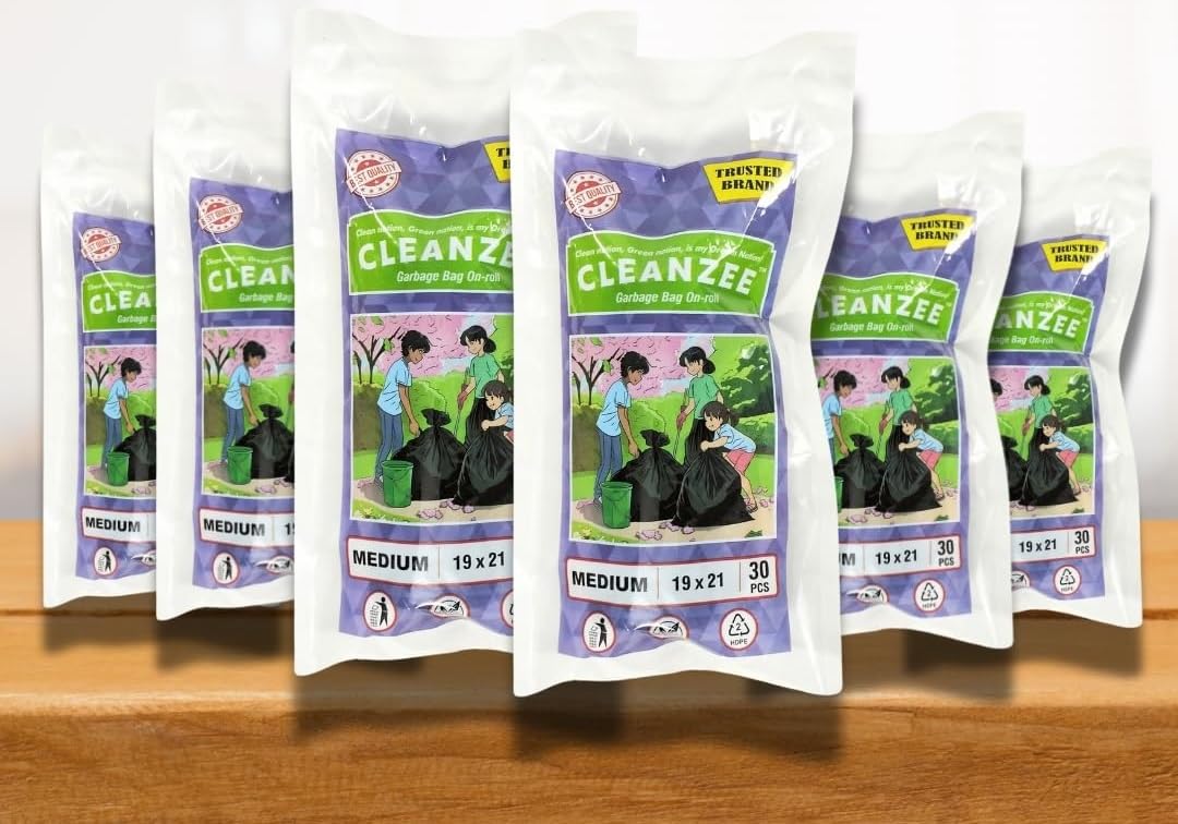 CLEANZEE Black Garbage Bags - 180 Bags (Medium, 19x21 Inches) | 6