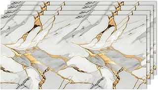 IZODEKOR 4 Pcs 24"x48" PVC Marble Wall Panels - Realistic Marble Look, 3D Wall Panels for Shower Tile and Interior Decoration - Covers 30 Square Feet - Golden Veil