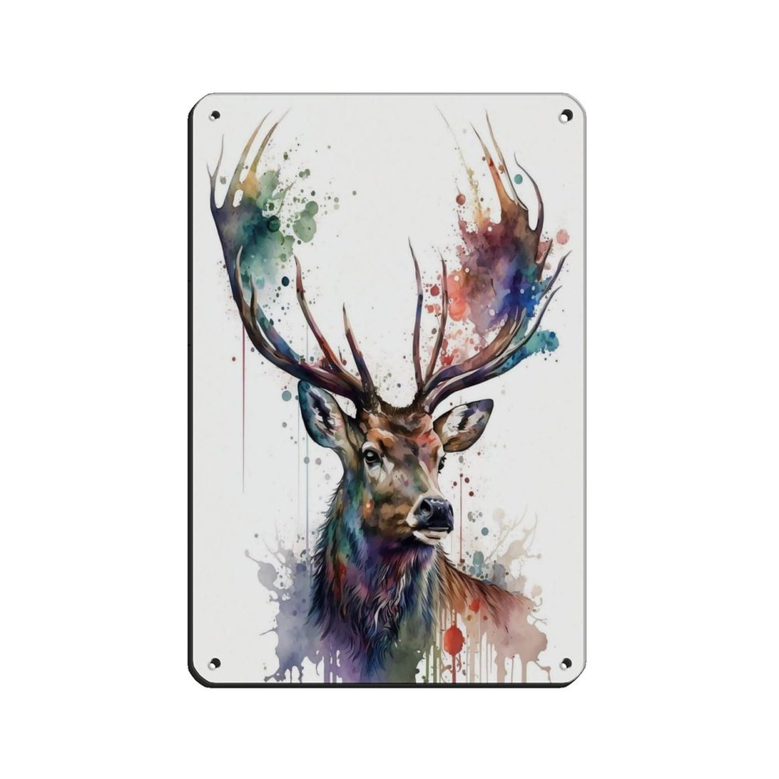 Lxwnze 20L X 30W Cm Watercolor Deer, Artposter Tin Sign Vintage Metal Pub Club Cafe Bar Home Wall Art Decoration Poster Retro 8X12inch(20X30cm)