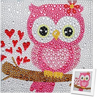 MWOOT 5D DIY Diamond Art Painting Kits for Kids, Full Drill Crystal Art Paint by Number, Rhinestone Gems Cross Embroidery Art Pictures Crafts Set for Office Home Wall Decoration (15x15CM) - Owl