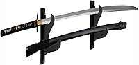Vista 5 de WANLIAN Soporte de pared para espadas, soporte de pared para espadas, soporte de espada, soporte de exhibición de espada Katana de 2 niveles (negro)