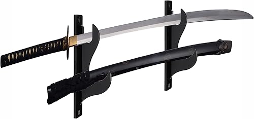 Miniatura 5 de Soporte de pared para espadas, soporte de pared para espadas, soporte de espada, soporte de exhibición de espada Katana de 2 niveles (negro)