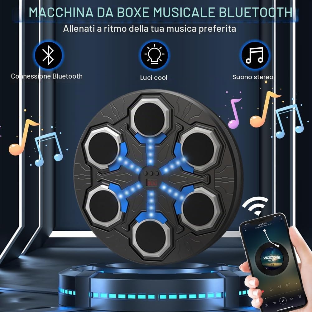 Music Boxing Machine, LED Bluetooth intelligente Music Box Macchina con funzione di conteggio, USB ricaricabile Smart Boxe con 15 modalità di velocità, macchina da boxe montata a parete per adulti