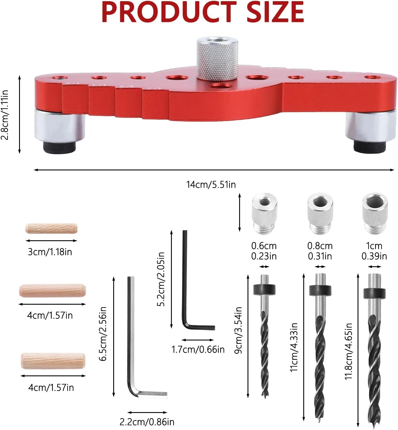 Dowel Jig Kit for Woodworking, Self-centering Line Scriber Woodworking Tools, Drill Guide with Drill Bit Set 1/4", 5/16", 3/8", Puncher Positioner Tools for Floating Shelf Brackets & Mantels
