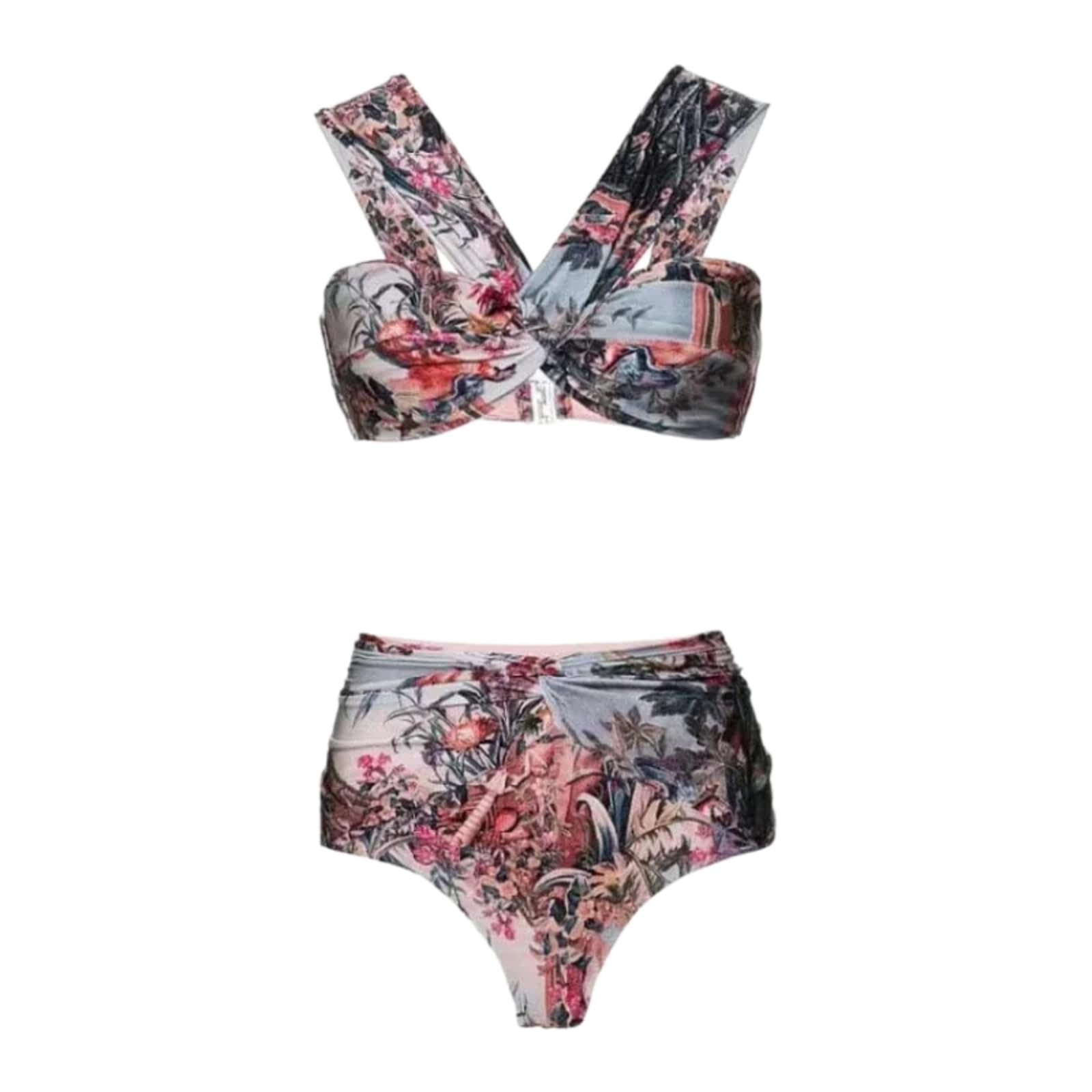 Bikini Mujeres Vintage Impresión Conjunto con Falda De Playa, Traje Baño Dos Piezas, para La Piscina Vacaciones En Playa-1 Set-m