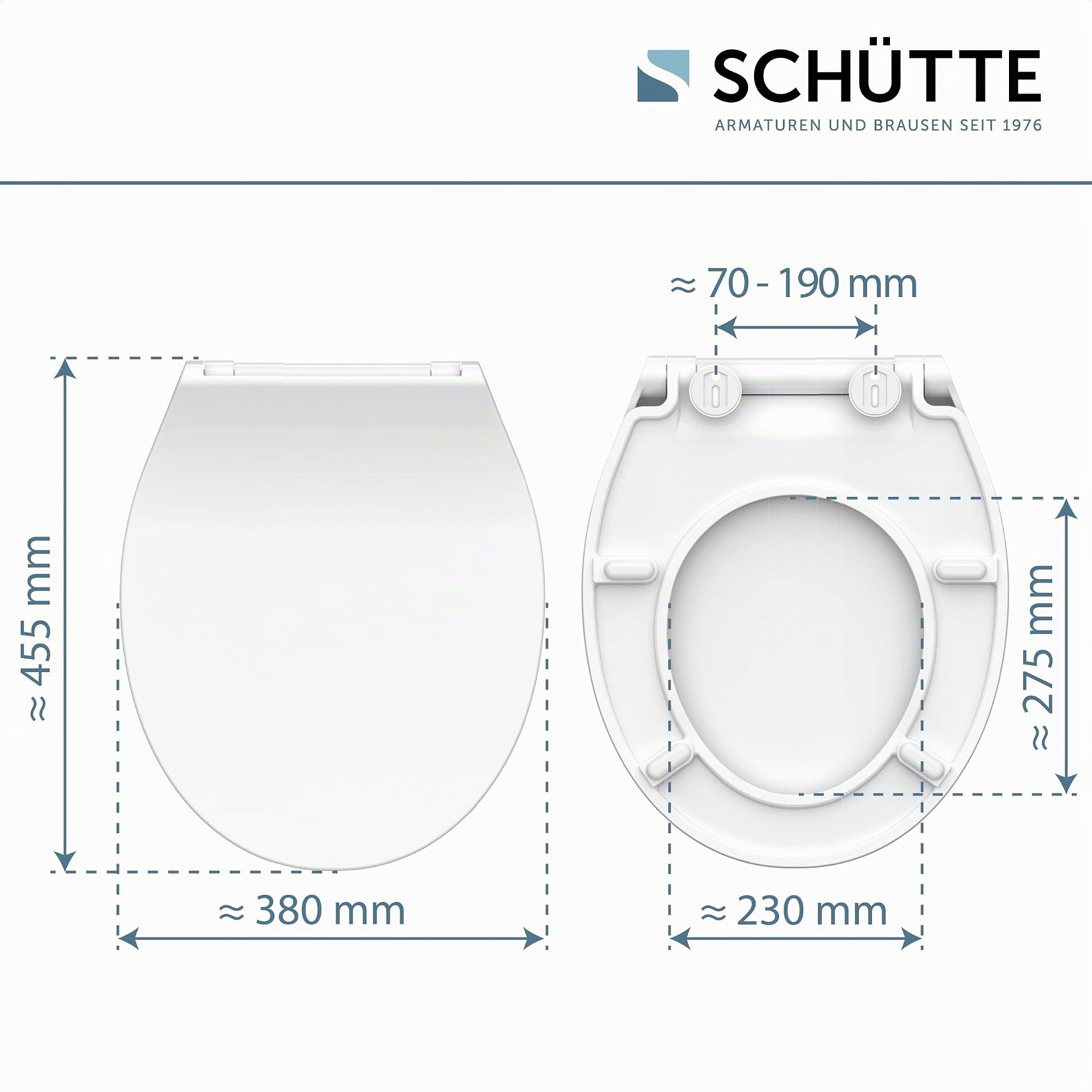 Schütte 82700 Asiento de Inodoro Duroplast Slim White con Dispositivo de Descenso automático y Cierre rápido para una fácil Limpieza, Forma Especialmente Plana, Carga máxima de 150 kg, Color Blanco